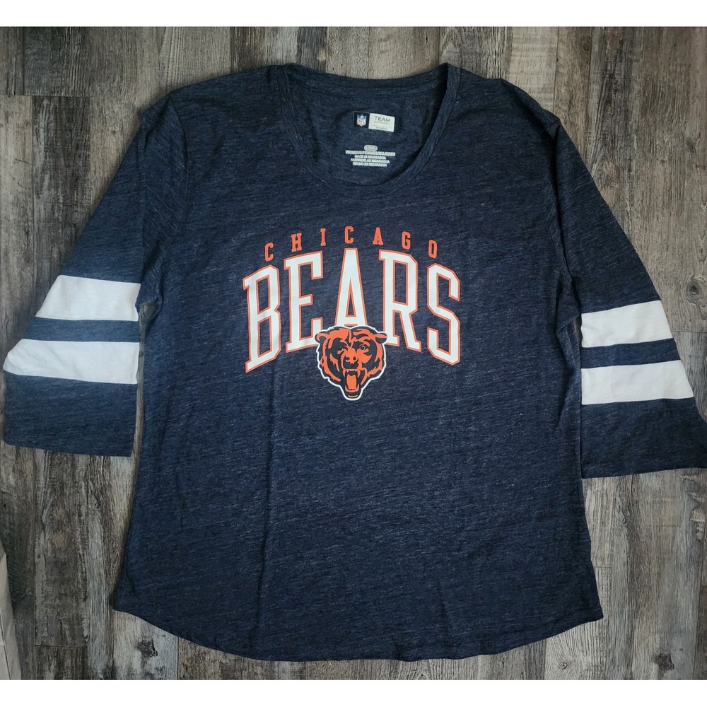 NFL Team Apparel Chicago Bears Top Women Large Blue 3/4 Sleeve Varsity Stripe